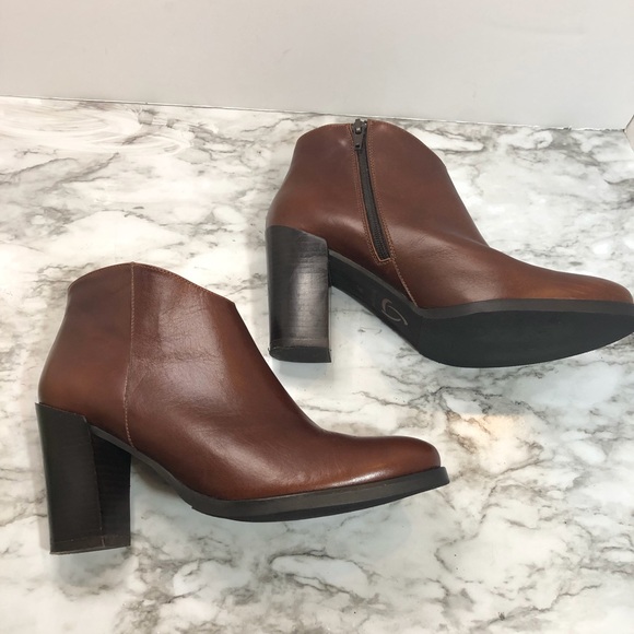 Kanna Leather Tobacco Brown Heeled Booties Size 39 - Picture 6 of 13